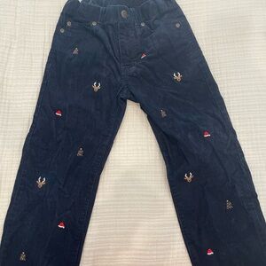 Janie and Jack Christmas corduroy navy pants embroidered